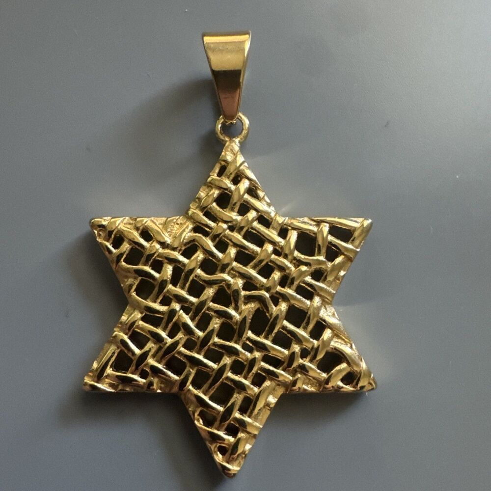 Stainless Steel Hebrew Jewish Israel Star of David 24” Necklace Gold Plated Gift